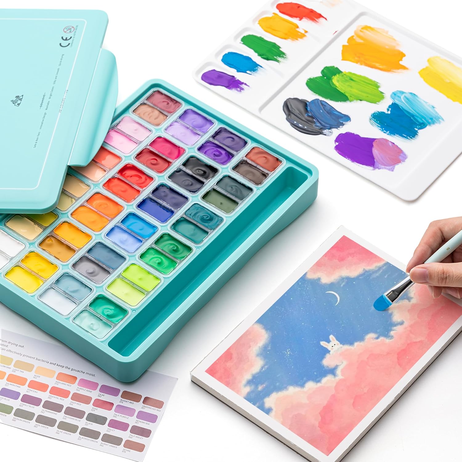 HIMI Juego de pintura Twin Cup Jelly Gouache, 48 colores de 0.42 oz, diseño de taza de gelatina, pintura no tóxica para lienzo y papel, suministros de arte para profesionales (caja verde) KEEPLIVINGFASTER