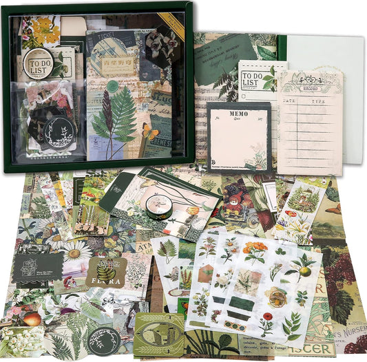 Kit de suministros para álbumes de recortes, kit de álbum de recortes estético botánico vintage para diario, papelería, cuaderno de cuadrícula A6, suministros de diario de flores KEEPLIVINGFASTER