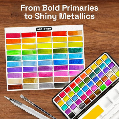 Juego de 50 pinturas de acuarela, colores vivos en caja portátil, juego de paleta. Juego de acuarela de viaje perfecto para artistas, aficionados aficionados y pintura