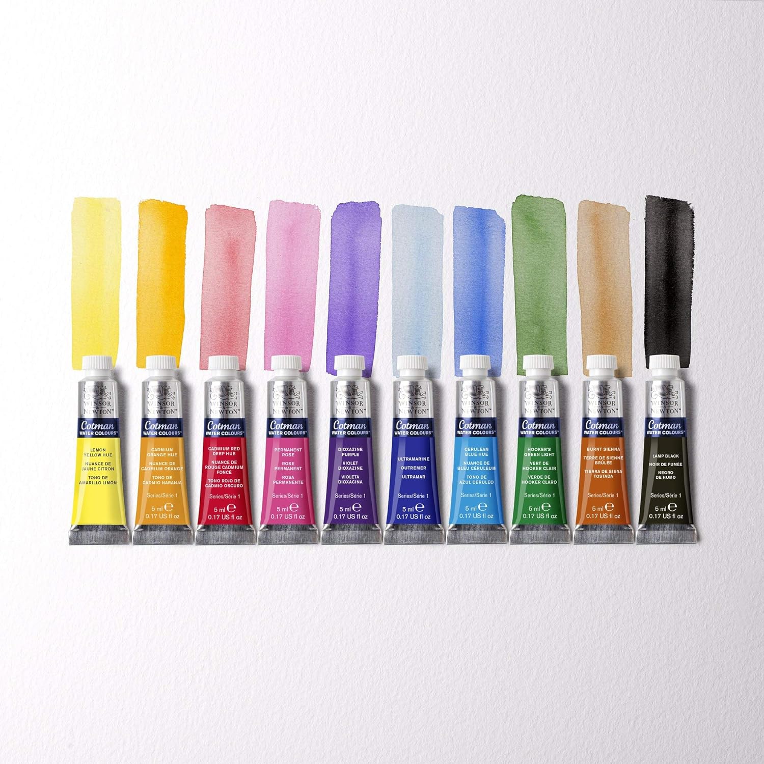 Winsor & Newton Cotman - Juego de pintura de acuarela, 10 colores, tubos de 0.17 onzas líquidas Winsor & Newton