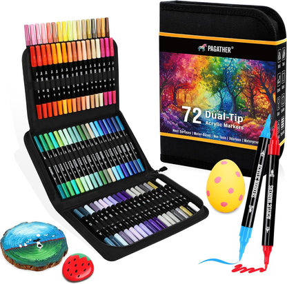 Marcadores de pintura acrílica de 72 colores, punta doble con punta fina y punta de pincel para piedra, madera, caligrafía, lienzo, cerámica, metal, vidrio, pintura r