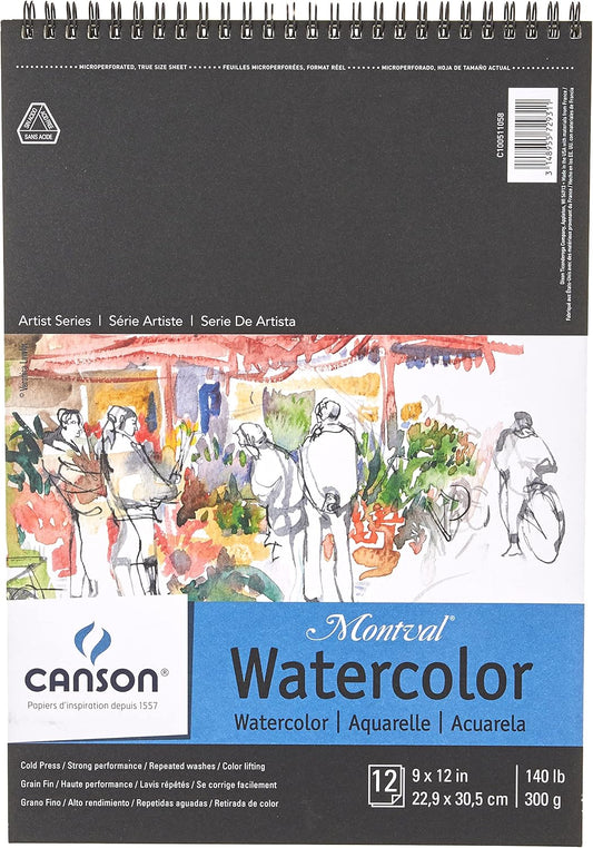 Canson Artist Series Montval Papel acuarela en espiral, 9x12 pulgadas, 12 hojas (140lb/300g)