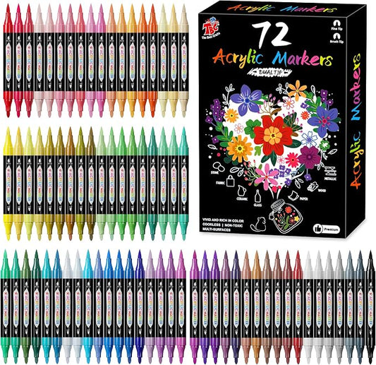 RESERVA - Marcadores de pintura acrílica, 72 colores de doble punta, impermeables, no tóxicos, de secado rápido para pintura roca, madera, vidrio, cerámica, tela