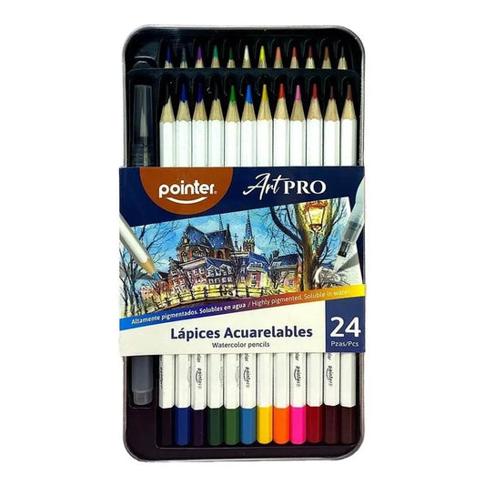 Pointer - Lápices 24 colores  Acuarelables En Caja Metálica Pointer