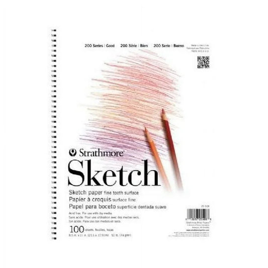 Strathmore - Block de bocetos Strathmore 200 Series, 8,5x11 pulgadas, 100 hojas, alambre lateral - Cuaderno de bocetos de artista para dibujo, ilustración, estudiantes de clase de arte