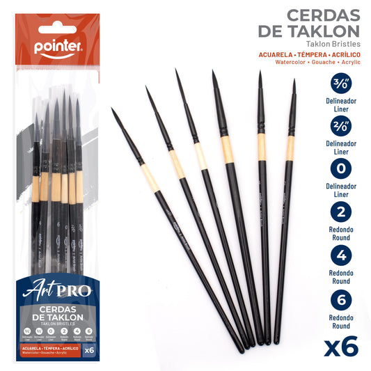 Pointer Art Pro - Pinceles Artísticos – Cerdas de Taklon (Set x6)