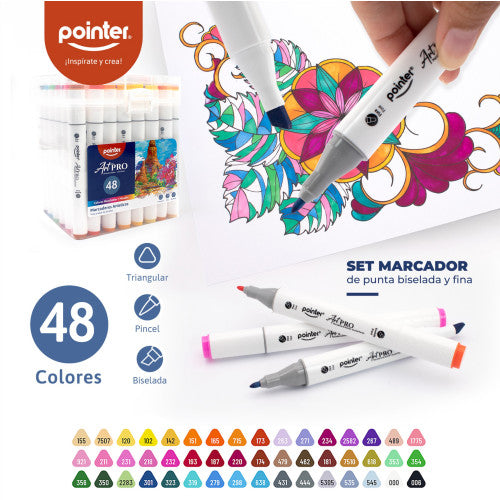 Pointer - Marcadores Permanentes Art-pro Pointer® Set X 48 Colores - punta fina y biselada