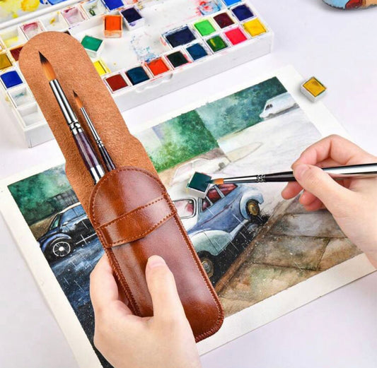 Pinceles de viaje para acuarela, 3 piezas de pinceles de bolsillo para acuarelas, acrílicos, gouache, tinta, de cerdas sintéticas redondas extra largas con mango y estuche protector KEEPLIVINGFASTER