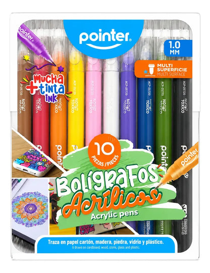 Boligrafos Acrilicos Pointer Multi Superficie 10 Colores Transparente 10 Colores