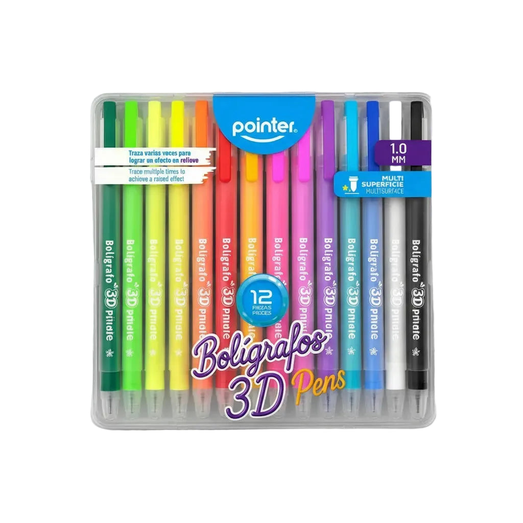 Lapiceros Gel 3d Pointer Con Relieve Estuche De 12 Colores