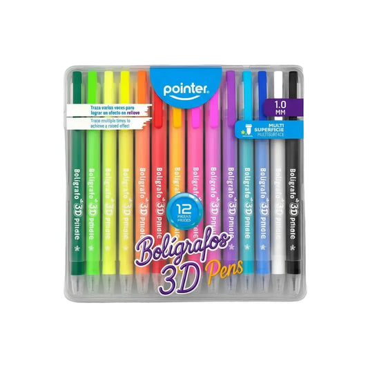 Lapiceros Gel 3d Pointer Con Relieve Estuche De 12 Colores