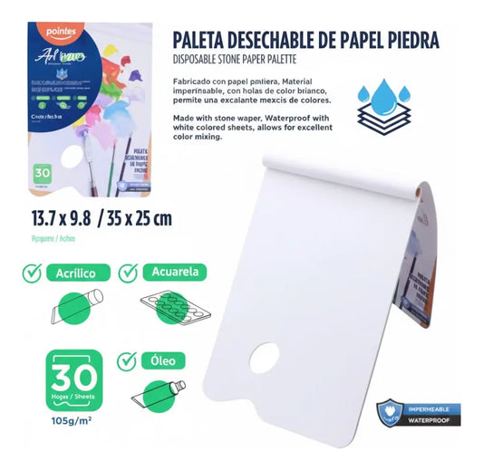 Pointer - Paleta De Papel Piedra Desechable 30 Hojas