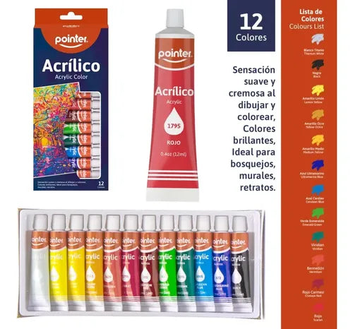 Pointer Pintura Acrílica - Set de 12 colores (12 ml)