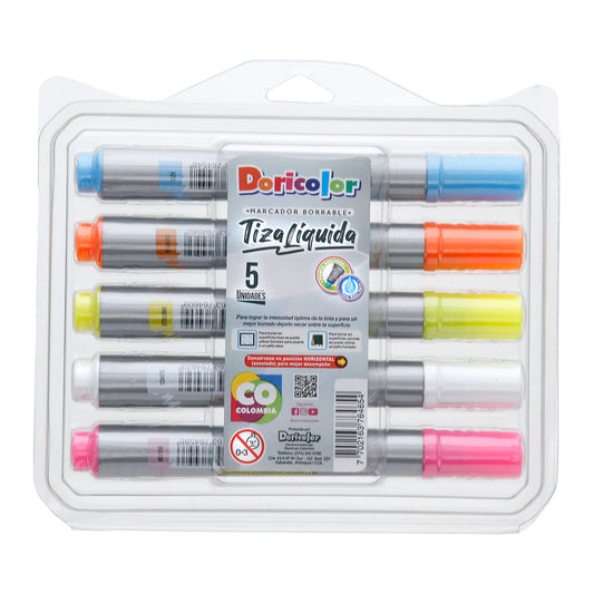 Doricolor - Estuche Marcador Tiza Liquida Surtido x 5 uds
