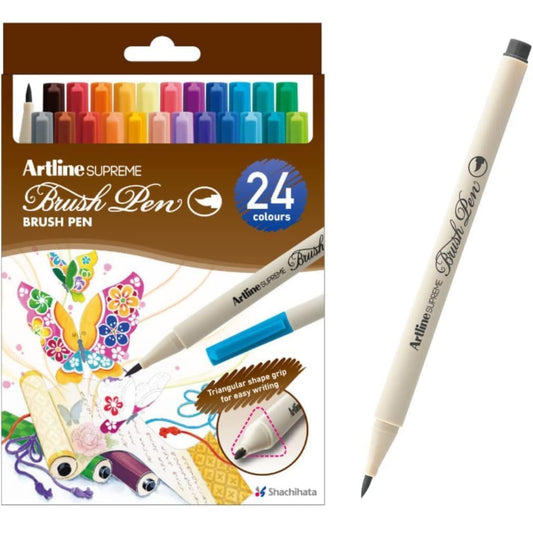 Artline Supreme Brush Pens - marcadores de pincel de color a base de agua con punta flexible, perfectos para dibujo y caligrafía, multicolor - 1 unidad, paquete de 24