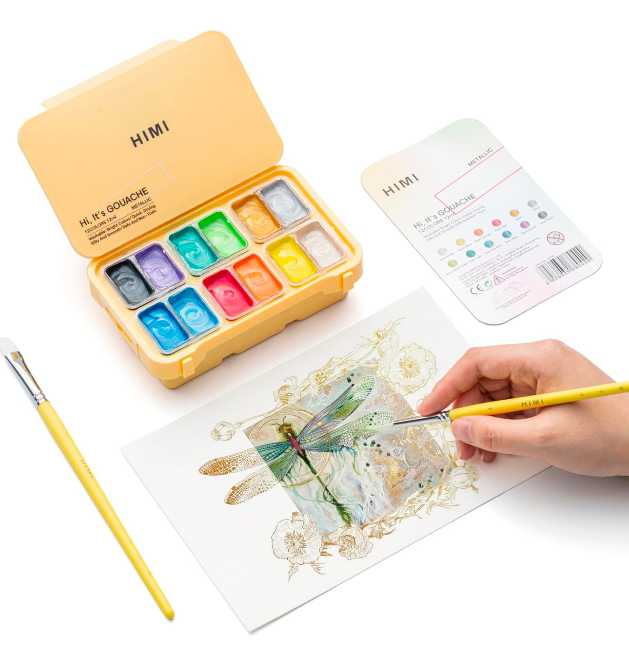 HIMI Juego de pintura metálica de gelatina gouache, 12 colores de 0.44 onzas