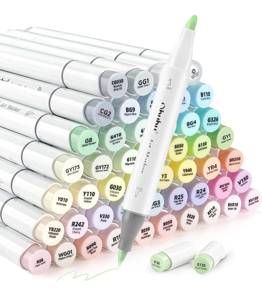 Ohuhu Rotuladores de pincel de alcohol pastel, 48 nuevos colores pastel - Blossoming