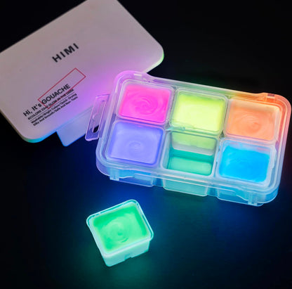 HIMI Juego de pintura de gelatina gouache que brilla en la oscuridad, 6 colores de 0.8 fl oz