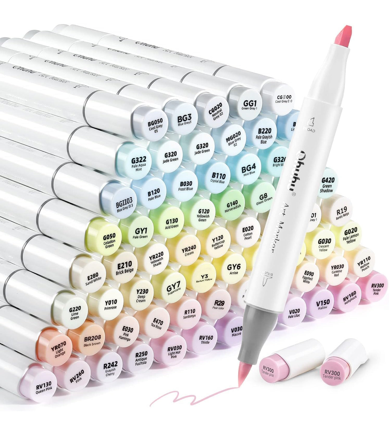 Marcadores de pastel Ohuhu a base de alcohol -96 colores pastel Sweetness de Honolulu + Blossoming - Marcadores de alcohol de arte de doble punta para ilustración de colorear de adultos de artista - Pincel y cincel - Tinta recargable