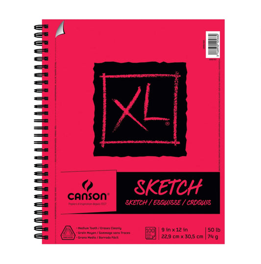 Canson - Block de papel de bocetos de la serie XL de Canson, encuadernación de alambre lateral, (50lb/74 g), 100 hojas, 9" x 12"