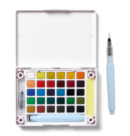 RESERVA - Kit de bolsillo SAKURA Koi - Juegos de acuarela para pintar sobre la marcha - Regalos navideños para artistas, artesanos y proyectos de regalos de bricolaje - 30 colores - 1 cepillo de agua - 1 esponja - 1 paleta de mezcla