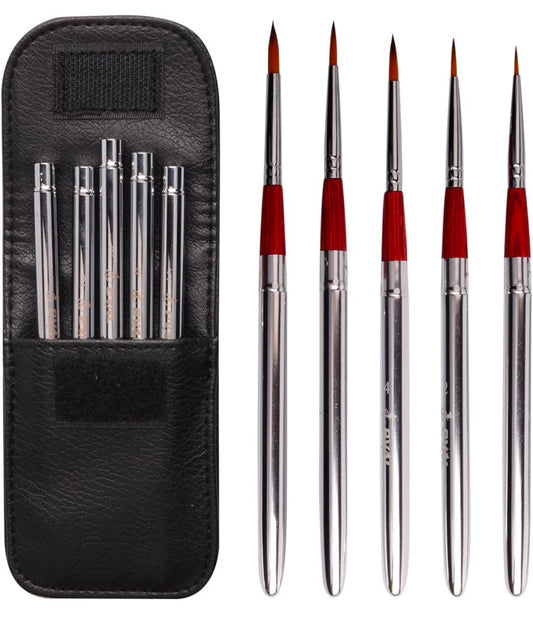 Pinceles de viaje para acuarela, 5 piezas, pinceles de viaje para artistas, juego de pinceles de bolsillo portátiles desmontables con bolsa de cuero negro para aceite acrílico de acuarela