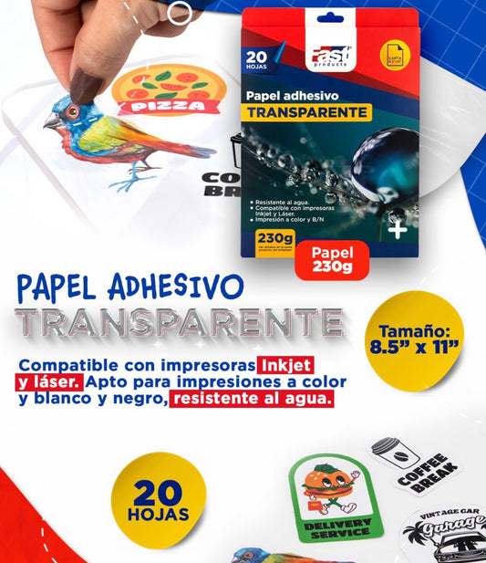 Papel Adhesivo - Transparente resistente al agua