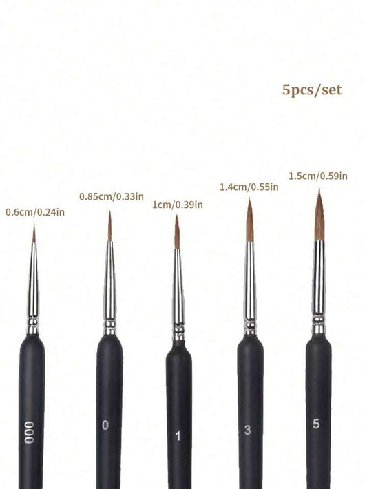 Set De 5 Pinceles Suaves De Cerdas Negras, De Punta Extrafina Para Pintura Y Dibujo