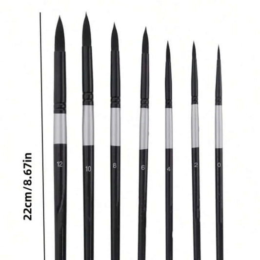 Juego De 7 Pinceles De Pelo De Ardilla Para Acuarela - Calidad Profesional Para Arte, Adecuado Para Principiantes Y Pintores De Gouache, Punta Redonda De Cisne Negro