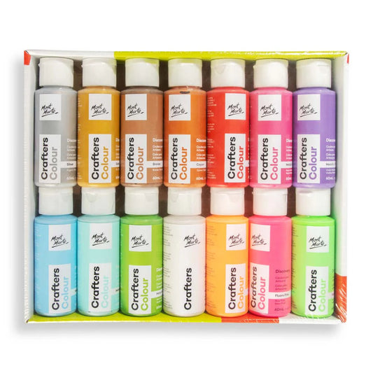 Mont Marte Set de pinturas metálicas y fluoradas de Crafters Colour Discovery, 14 unidades x 60 ml