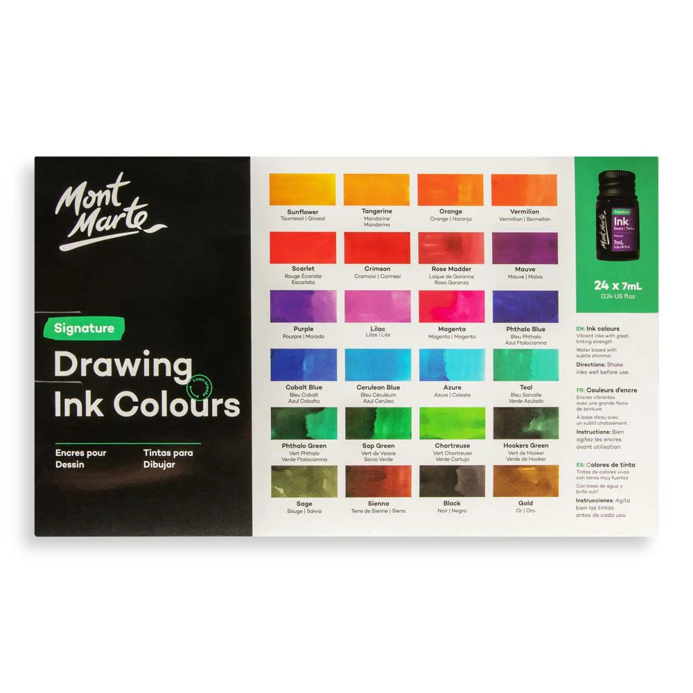 Mont Marte - Tinta de dibujo Signature, 24 unidades de 7 ml