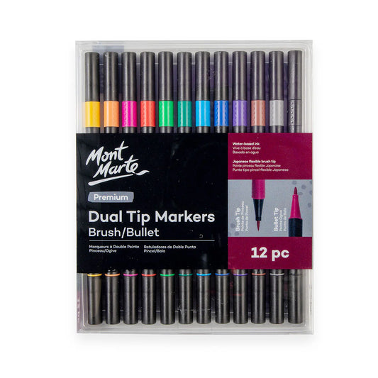 Mont Marte - Marcadores de doble punta pincel/bala premium 12 piezas