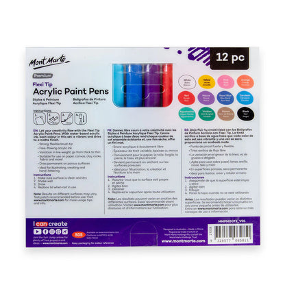 Mont Marte - Rotuladores de pintura acrílica de punta flexible premium, 12 unidades