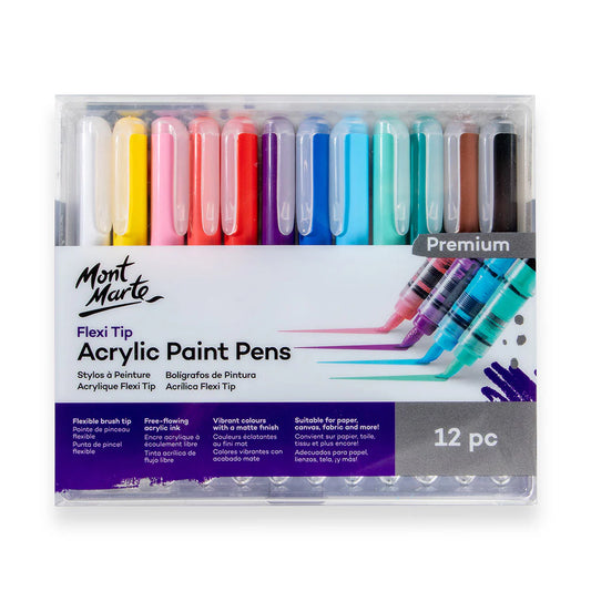 Mont Marte - Rotuladores de pintura acrílica de punta flexible premium, 12 unidades