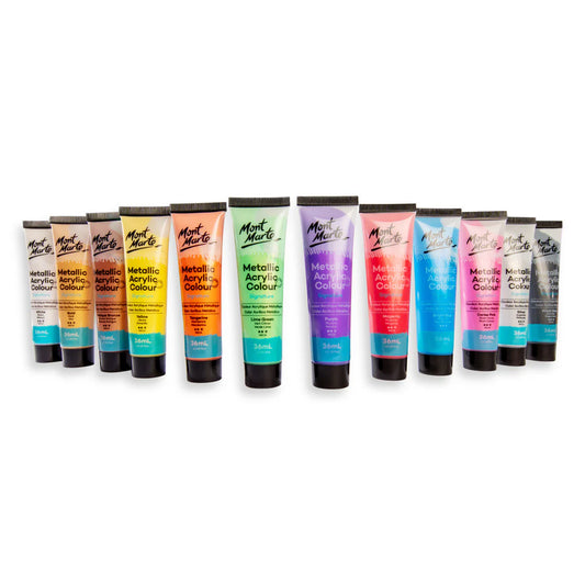 Mont Marte - Set de pintura acrílica metálica Signature, 12 unidades x 36 ml (1,2 onzas líquidas)