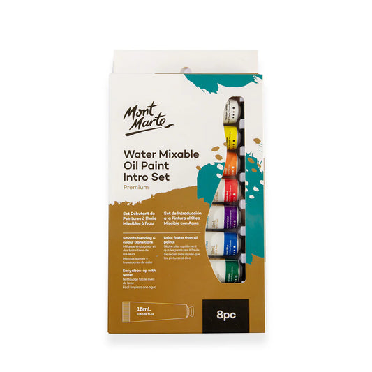 Mont Marte - Set de introducción de pintura al óleo miscible con agua premium, 8 piezas x 18 ml