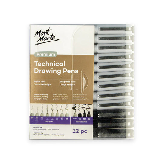 Mont Marte - Bolígrafos de dibujo técnico premium, 12 unidades