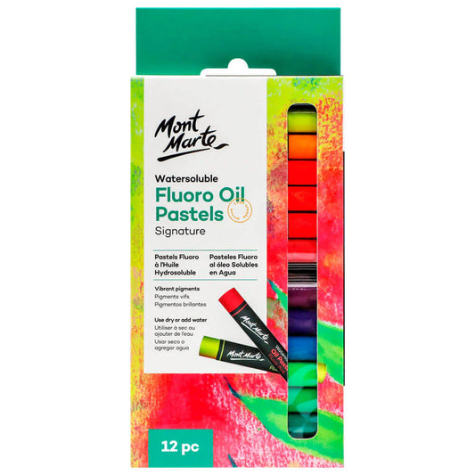 Mont Marte - Pasteles al óleo fluorados solubles en agua Signature 12 piezas
