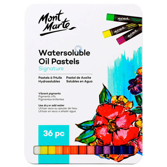 Mont Marte - Pasteles al óleo solubles en agua en caja de metal Signature 36 piezas
