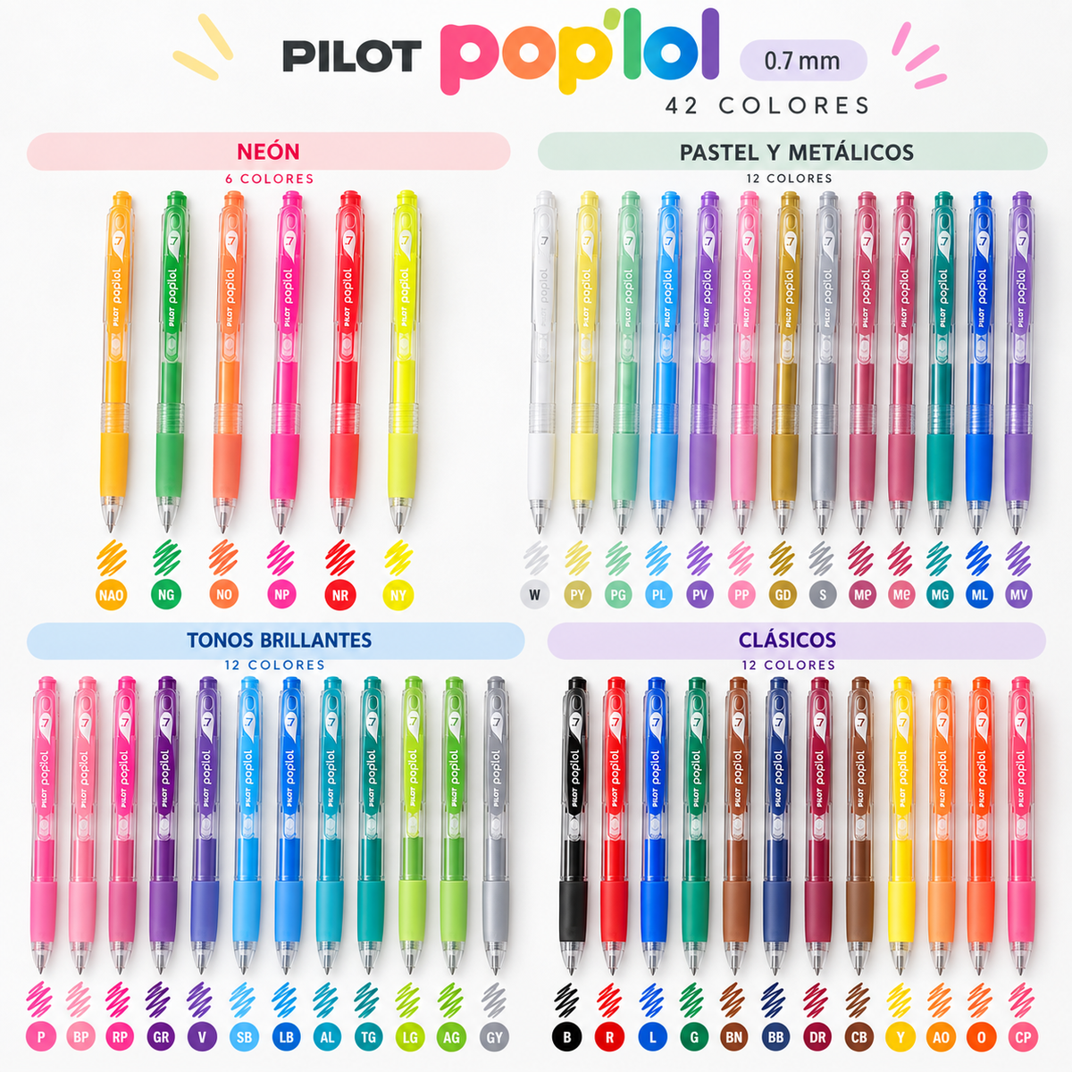 PILOT Pop’lol bolígrafos de 0.7 mm – 42 colores