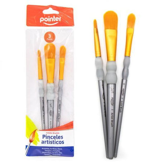 Pointer - Pinceles Artisticos X 3 Unidades mango con grip - color surtido