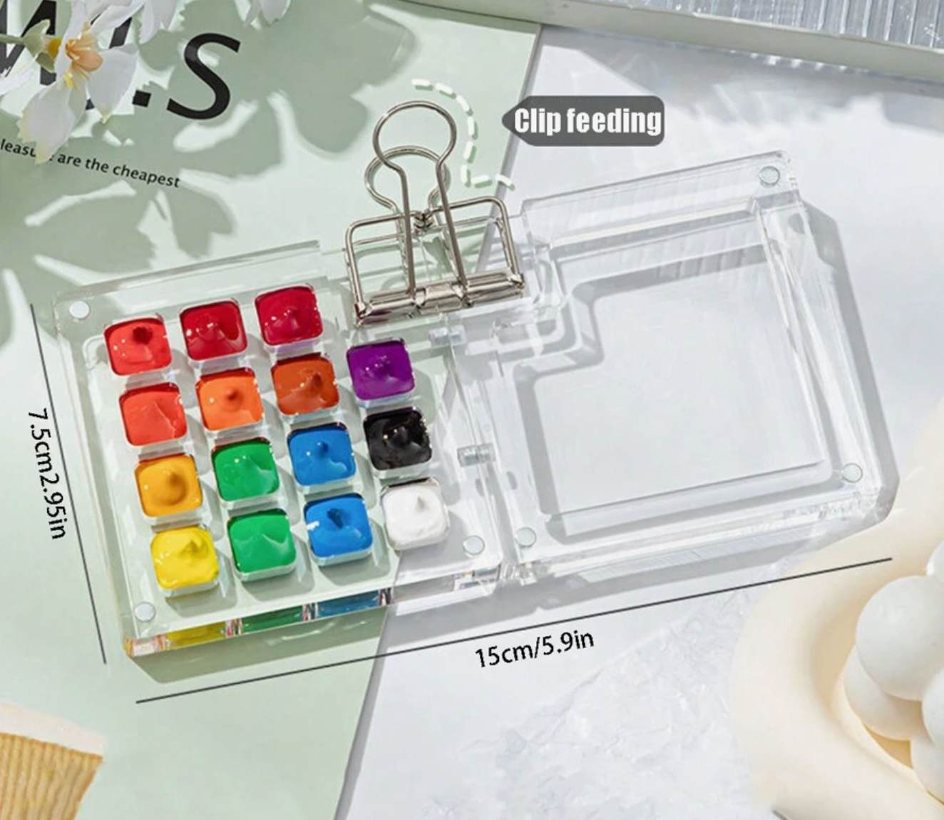 Caja miniatura para pinturas de acuarela, estuche acrílico transparente magnético - 15 pozos KEEPLIVINGFASTER