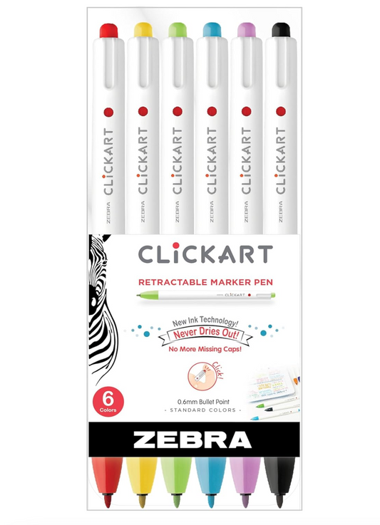 Zebra Pen Click Art - Rotulador retráctil, punta fina, 0.024 pulgadas (0.6mm), colores surtidos, paquete de 6