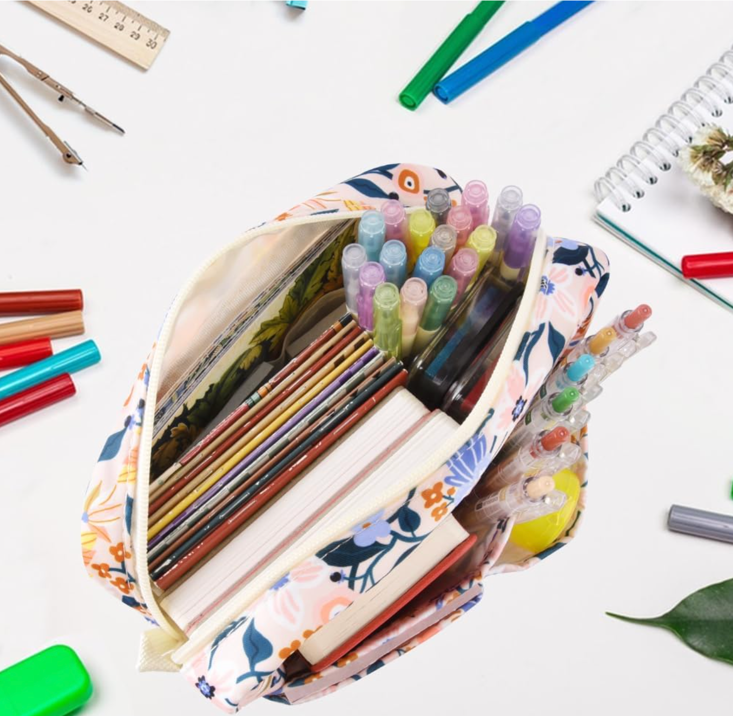Organizador multifuncional para cartera, bolsa de viaje impermeable con cremallera, estuche de almacenamiento de suministros de diario para cuadernos, maquillaje, suministros de oficina..