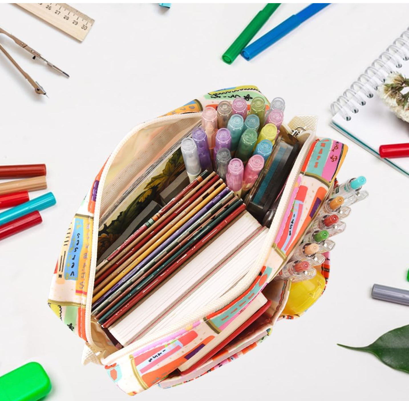 Organizador multifuncional para cartera, bolsa de viaje impermeable con cremallera, estuche de almacenamiento de suministros de diario para cuadernos, maquillaje, suministros de oficina.