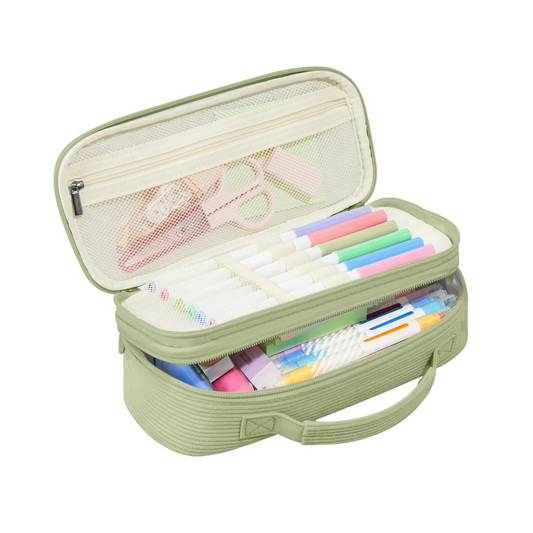 Estuche grande para lápices, bolsa de pana suave con asa, lindo estuche para bolígrafos, 5 compartimentos, organizador de amplia apertura para bolígrafos con cremallera, suministros escolares