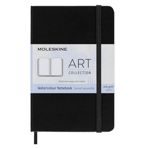 Moleskine Art Watercolor - Cuaderno, tapa dura, de bolsillo (3.5 x 5.5 pulgadas), liso/en blanco, negro, 60 páginas