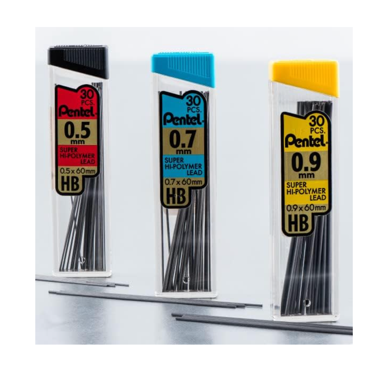 Pentel Super Hi-Polymer - Recambio de minas para lápiz mecánico de 0.020 in, 0.028 in, 0.035 in - 90 repuestos (30 de cada tamaño)