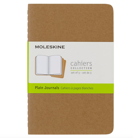 Moleskine Cahier - Cuaderno de tapa suave, tamaño de bolsillo (3.5 x 5.5 pulgadas), hojas en blanco, tapa marrón Kraft, 64 páginas (juego de 3)