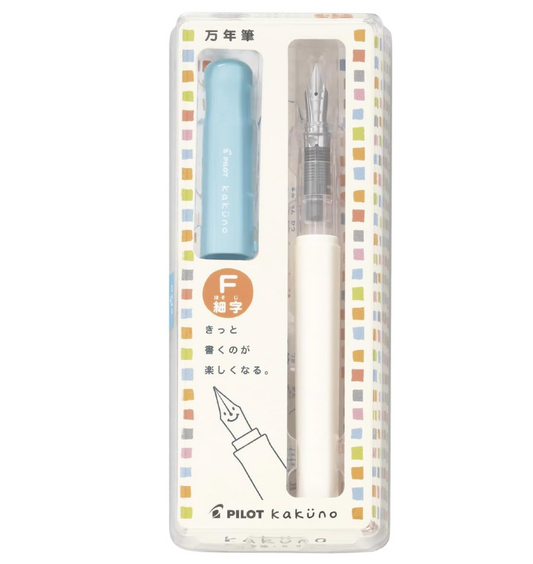 Pilot -  Kakuno Pluma estilográfica de punta fina, cuerpo blanco y tapa azul suave